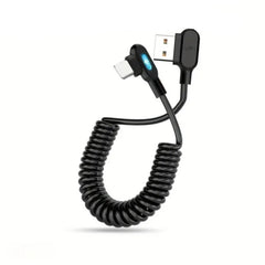 Coiled Type - C Car Charger Cable, 90° Elbow Design, Fast Charging for Smartphones & Tablets