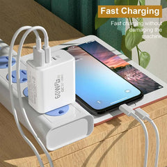 PD60W 3-Port USB PD Charger Fast Charging Wall Charger Adapter for Smart Phone