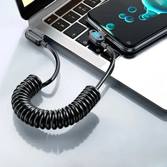 Coiled Type - C Car Charger Cable, 90° Elbow Design, Fast Charging for Smartphones & Tablets