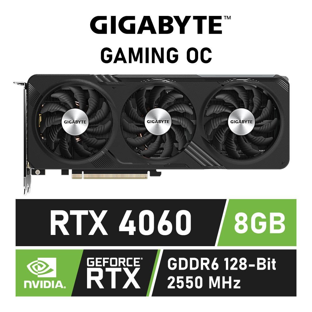 Gigabyte nVidia GeForce RTX 4060 Gaming OC 8g GV-N4060GAMING OC-8GD 8GB GDDR6 128-Bit PCIe 4.0 Desktop Graphics Card
