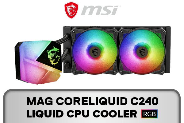 MSI MAG CORELIQUID C240 Liquid CPU Cooler 240mm Radiator ARGB PWM Fan 120mm x2 MSI Center Supported Compatible with Intel and AMD Platforms, Latest LGA 1700 Ready