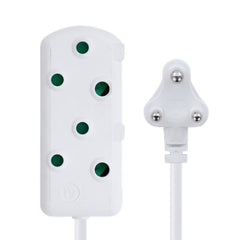 Switched 5m SBS Extension Cable Cord Lead Multiplug - Light Duty - White