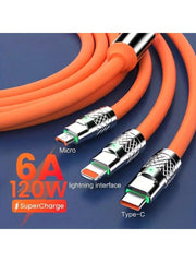 120w 3-in-1 Super-fast Charging Phone Cable - Orange