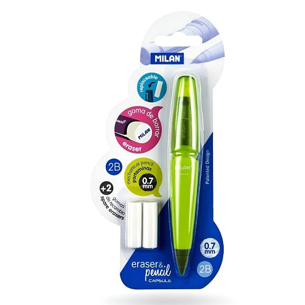 Milan Mc Pencil Plus 2 Spare Erasers 2b 0.7mm Blister