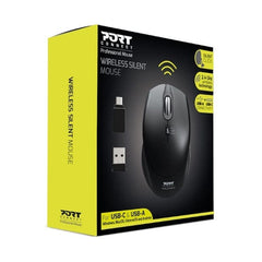 Port Connect Professional Wireless Silent 1600DPI 3 Button USB and Type-C Dongle Mouse – Black