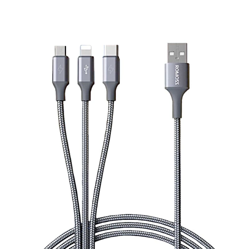 Romoss 3in1 Lightning Charge Sync | Micro USB |Type C to USB 1m Cable – Space Grey
