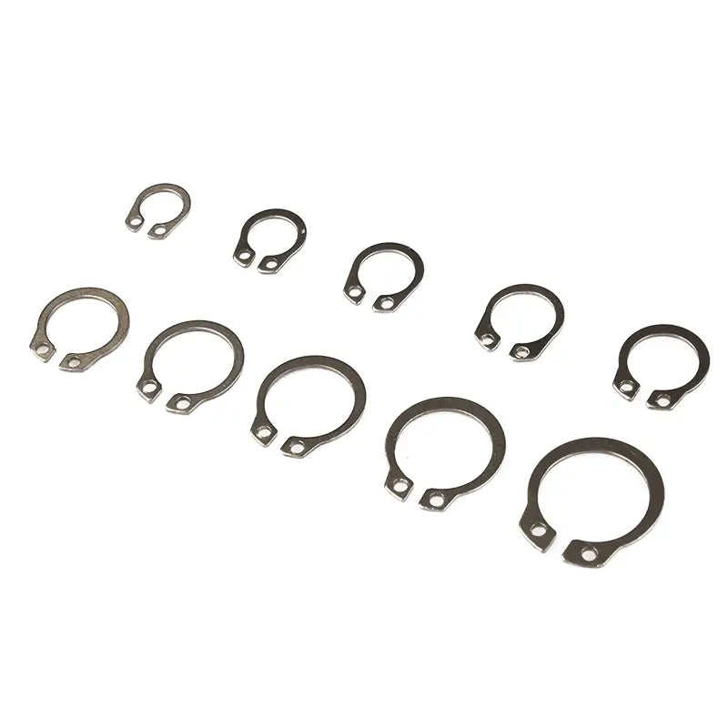 100pcs 8mm to 18mm Assorted Circlip Set External/Internal Retaining C-type Cir clip Lock Snap Ring Set holes Shaft Collar Stainless Steel