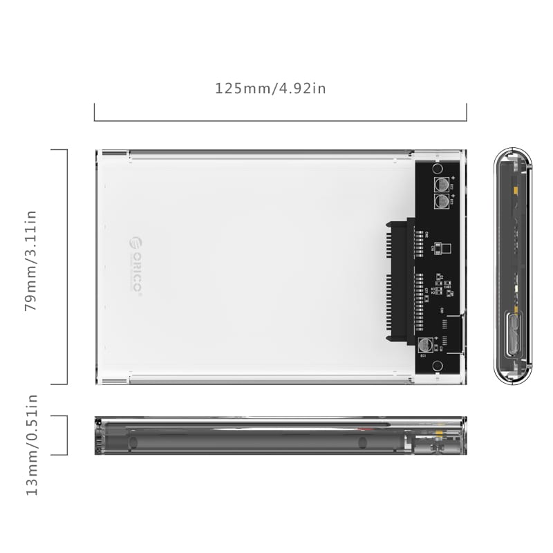 ORICO 2.5″ USB3.0 Transparent HDD Enclosure