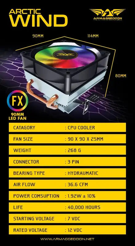 Armaggeddon Artic Wind CPU Cooler With LED Fan - Open Box