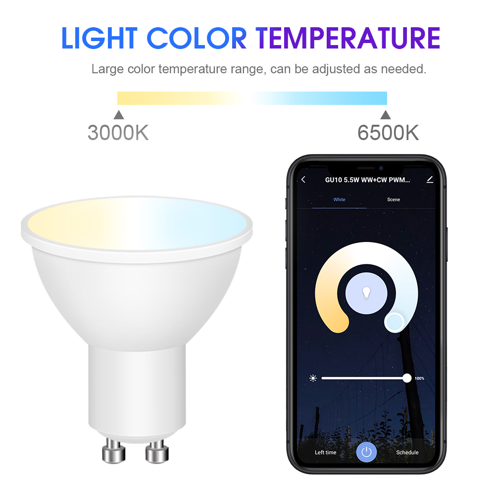 WIFI 5W GU10 RGB CCT LED Downlight Light Bulb 2700K to 6500K RGB