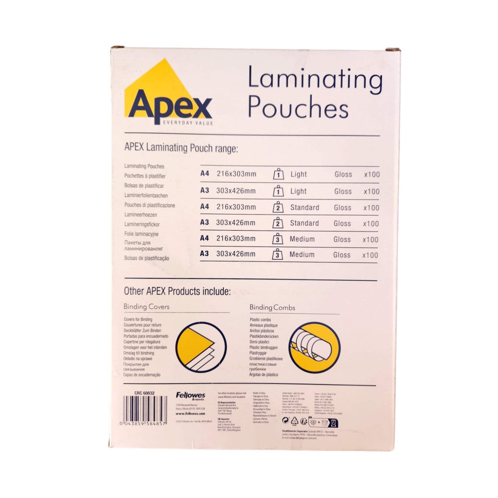 A4 Apex Laminating Light Gloss Pouches - 100 Pouches