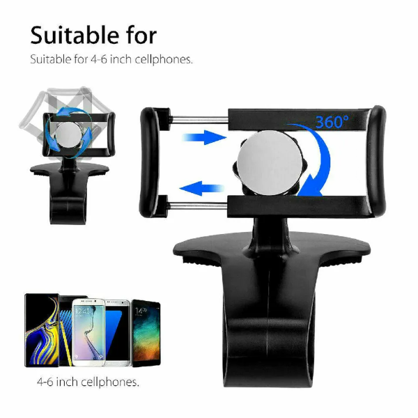 Universal Dashboard Car Mount Phone Holder With 360-degree rotation - Black