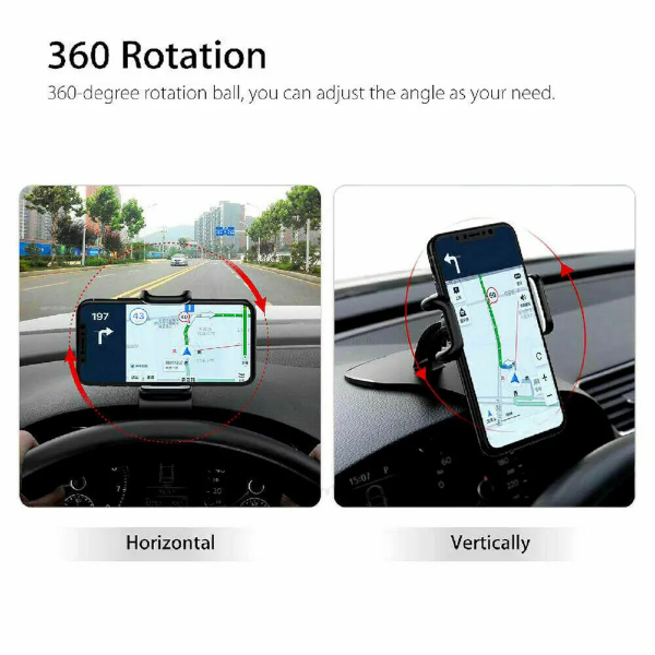 Universal Dashboard Car Mount Phone Holder With 360-degree rotation - Black