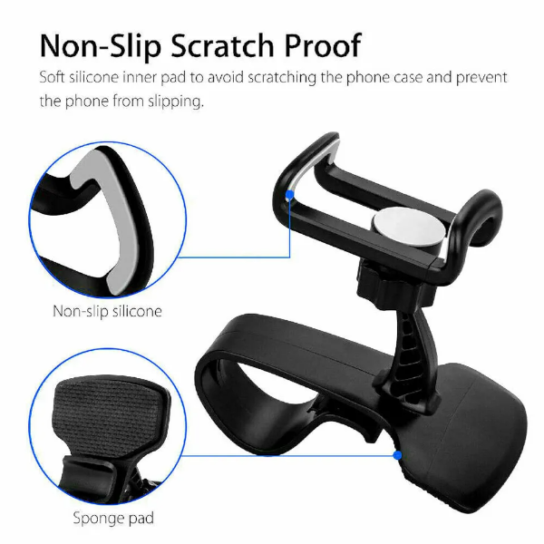 Universal Dashboard Car Mount Phone Holder With 360-degree rotation - Black