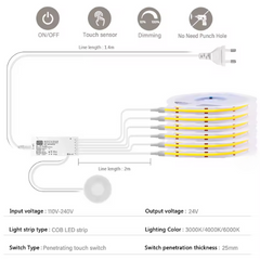 Touch Under Cabinet Dimmable COB LED Strip Light kit