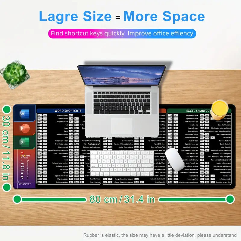 Giant Office Software Keyboard Mouse Pad - Boost Productivity with Word, Excel, PPT Shortcuts