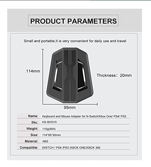Keyboard and Mouse Adapter for Switch/Xbox One/ PS4/ PS3/Xbox 360 HS-SW315