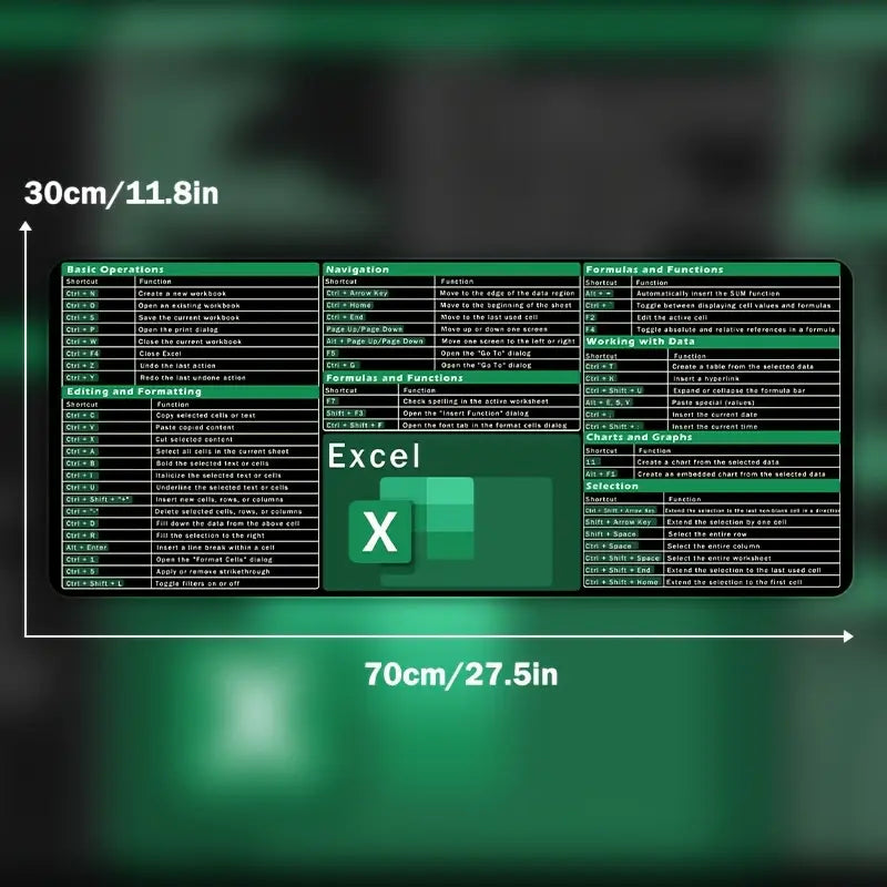 Excel Keyboard Shortcuts Design Mouse Pad