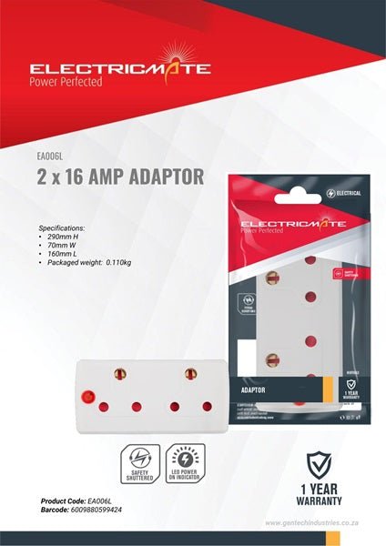 Electricmate2 x 16Amp Adaptor Twin socket - OpenBox