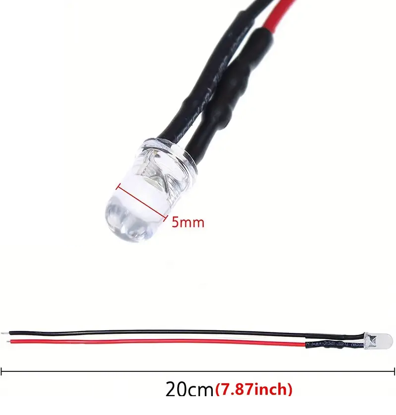 Pack Of 5 LED 12V 20cm Pre-wired LED Diode