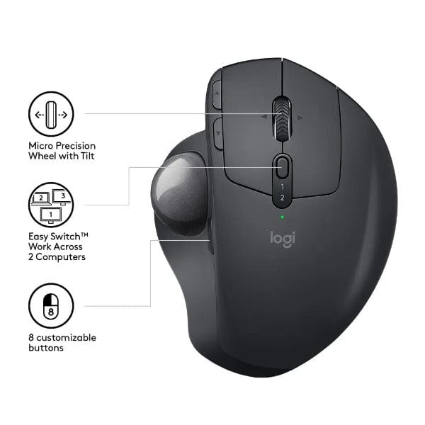 Logitech MX Ergo Trackball Wireless Bluetooth Mouse - Black