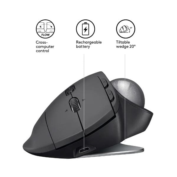 Logitech MX Ergo Trackball Wireless Bluetooth Mouse - Black