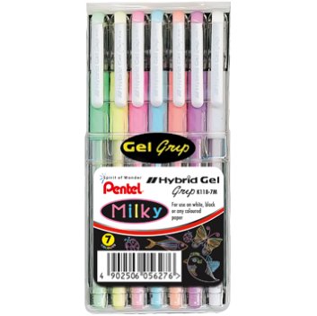 Pentel Hybrid Gel Ink Milky – Wallet of 7