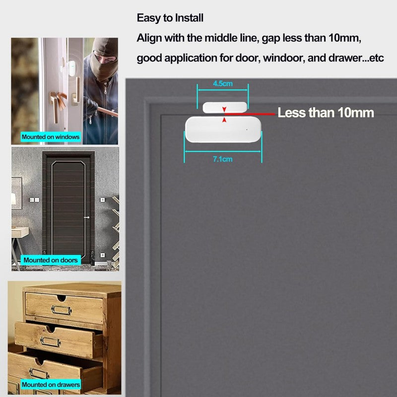 Smart WiFi Door Window Sensor Remote Alerts Works with Alexa Google Home White