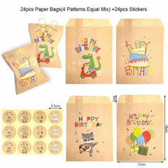 24pcs Cartoon Graphic Gift Bag & Sticker Set