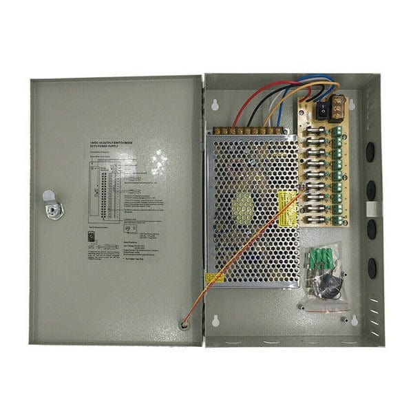 thumbnail image 2 of Centro Power 9-Channel DC 12V 5Amp Power Supply Box For CCTV Cameras – Wall Mountable, Gray 2 of 3