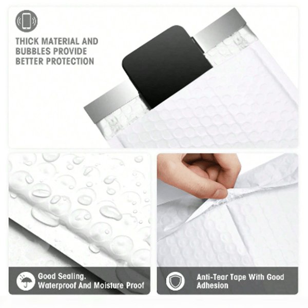 White Bubble Envelopes, Padded Envelopes Self-Seal, Waterproof, Cushioning Padded Bags